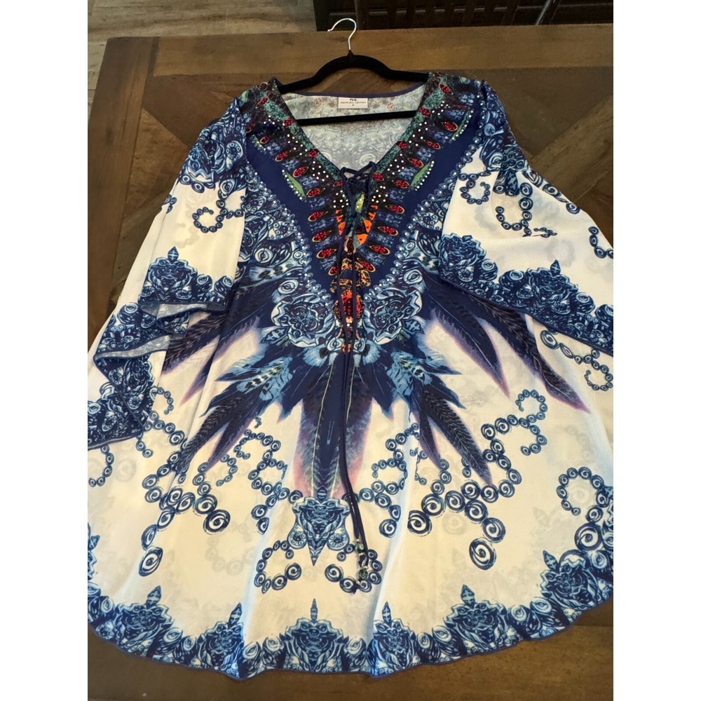 Women's Princess Cruises Swimsuit Cover Up Blue & White with‎ Rhinestones M